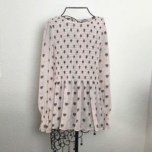 ROSE & OLIVE L women’s pink blouse with black hearts